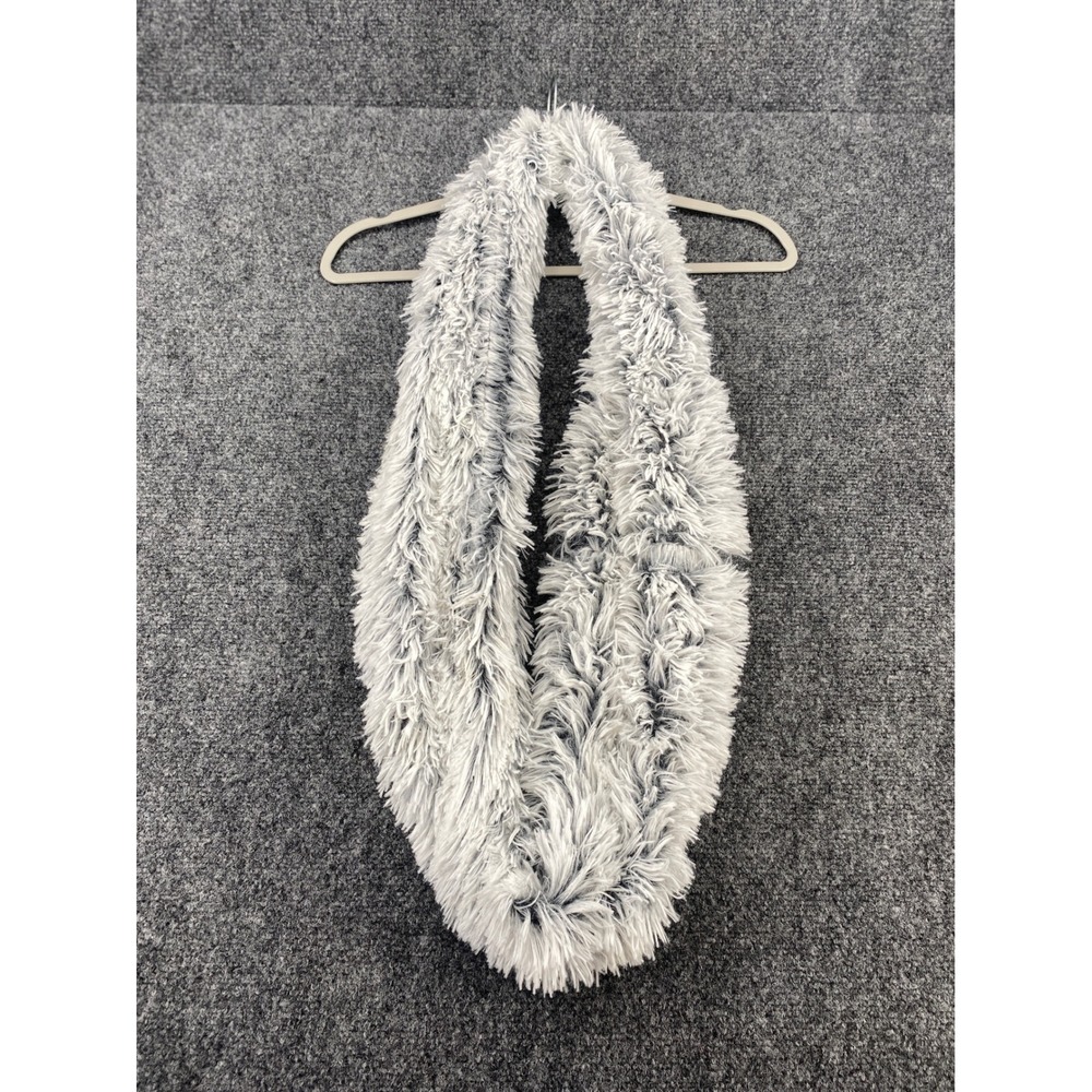 Unbranded Faux Fur Shag Infinity Scarf Gray White Plush Winter Loop One Size